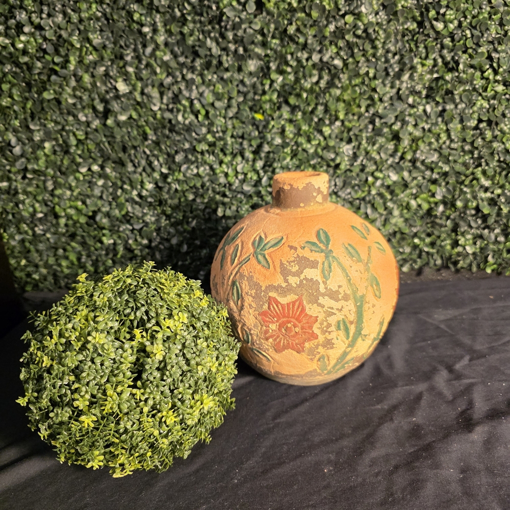 Decorative Terracotta Vase with Floral Design